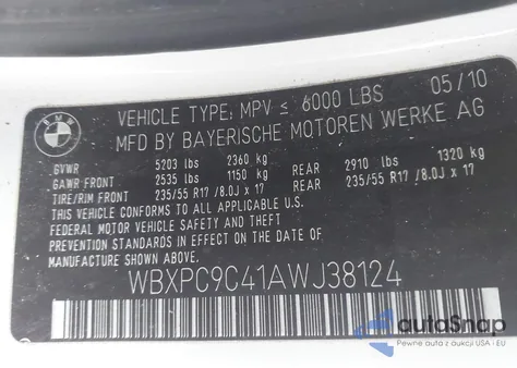 2010 BMW X3 xDrive30I z USA, uszkodzony, nr VIN WBXPC9C41AWJ38124